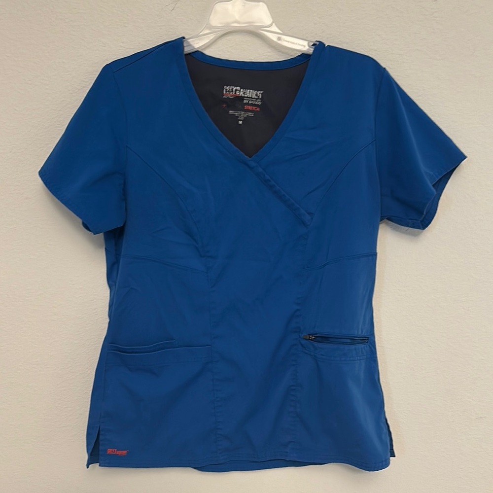 Grey's Anatomy Blue Fitted Wrap V-Neck Short Sleeve Top